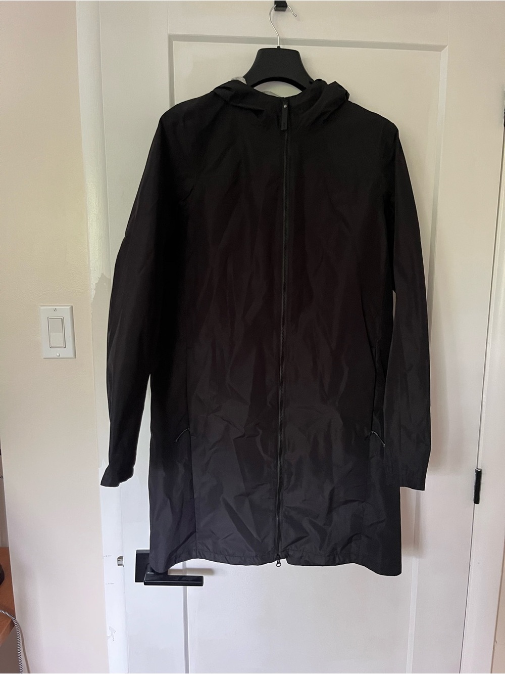 Black Hooded Women Raincoat Jacket